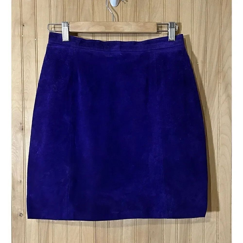 Phoenix Leather Skirt Size 11/12 Bright Purple Suede 90s Made in USA Vintage